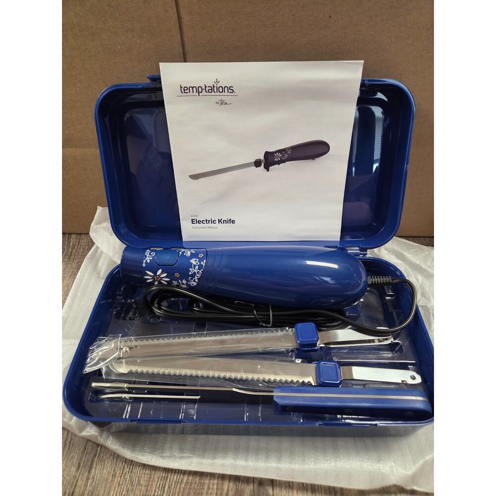 Temp-tations K54486: Electric Knife w/ Carving Fork & Storage Case - Blue NEW